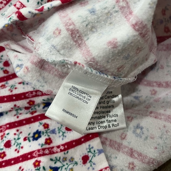 LANZ OF SALZBURG Tyrolean Flannel Nightgown White Red Stripes Floral Hearts M - Picture 5 of 6